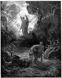 Ádám és Éva vadászik a Paradicsomból - Gustave Dore illusztrációja a Biblia számára -