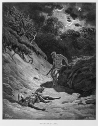 Káin megöli testvérét, Ábelt, illusztráció a Dore Bibliából.