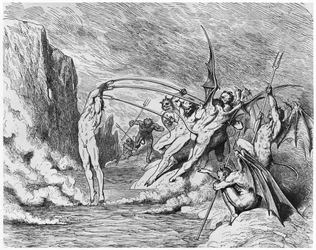 Ördögök, illusztráció Dante Alighieri (1265-1321) „Isteni színjáték” (Pokol) című művéből, Párizs, 1885-ben kiadva