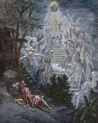 Jákob álma - Jákob létrája - metszet Gustave Doré (1832-1883) „Illusztrált Biblia” című művében - metszet „A Doré Biblia” című műből