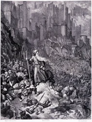 A csaták, IX. tábla – Gustave Dore (1832-1883) illusztrációja, a La legende du Jeif vándorhoz, Pierre Dupont, Librairie du Magasin Picturesque kiadás, Párizs 1862