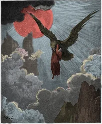 Purgatorio, 9. ének: Dantét álmában egy sas elragadja, illusztráció Dante Alighieri "Isteni színjáték" című művéből, 1885