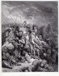 Richard Oroszlánszív az arsuri csatában – Gustave Doré metszet