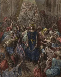 Szent Lajos fogságba esik Manszúránál az 1250-es 7. keresztes hadjárat során - IX. Lajos király (1214-70) fogolyként Egyiptomban - Gustave Doré metszete - Joseph-François Michaud A keresztes hadjáratok története című művéből