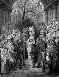 A menyasszony és a vőlegény belép a terembe, jelenet az ókori tengerész kora című művéből, S.T. Coleridge, kiadó: Harper und Brothers, New York, 1876 (fametszet)