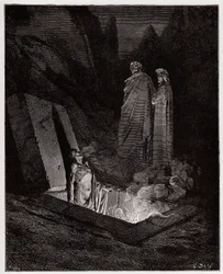 Isteni színjáték, Pokol, 10. ének: Farinata degli Uberti Dantéhoz szól - Dante Alighieri (1265-1321) műve - Gustave Doré (1832-1883) illusztrációja