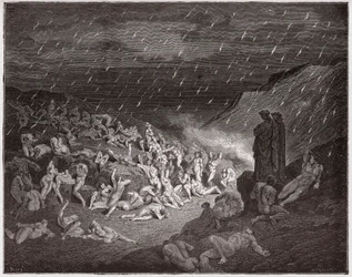 Isteni színjáték, Pokol, 14. ének: Az erőszakosak, akiket tűzeső gyötör - Dante Alighieri (1265-1321) műve - Gustave Doré (1832-1883) illusztrációja