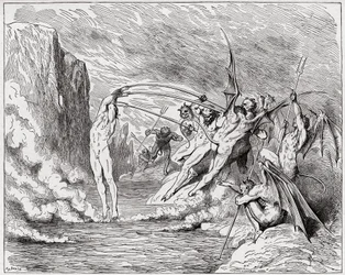 Az isteni színjáték (La Divina Commedia, La Divine Comedie), Inferno, 21. ének: Ördögök kínozzák a barrátorokat - Dante Alighieri (1265-1321) - Illusztráció: Gustave Dore (1832-1883)