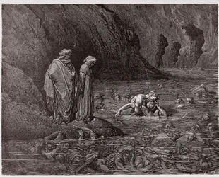 Isteni színjáték, Pokol, 32. ének: Ugolino Ruggieri érsek fejét rágja - Dante Alighieri (1265-1321) műve - Gustave Doré (1832-1883) illusztrációja