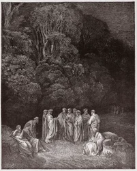 Isteni színjáték, Pokol, 4. ének: Homérosz, a költők és a hősök a Limbóban - Dante Alighieri (1265-1321) műve - Gustave Doré (1832-1883) illusztrációja