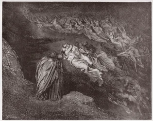 Az isteni színjáték (La Divina Commedia, La Divine Comedie), Pokol, 5. ének: Francesca lelke beszél Dantéval - Dante Alighieri (1265-1321) - Illusztráció: Gustave Dore (1832-1883)