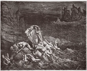Az Isteni színjáték, Pokol, 7. ének: Vergilius megmutatja Danténak a haragosak lelkét a Sztüxben - Dante Alighieri (1265-1321) műve - Gustave Doré (1832-1883) illusztrációja