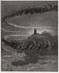 Az isteni színjáték (La Divina Commedia, La Divine Comedie), Paradiso, 18. ének: A Jupiter szférájában az áldott lelkek köröznek, és betűket formálnak - Dante Alighieri (1265-1321) - Illusztráció: Gustave Dore (1832-1883)