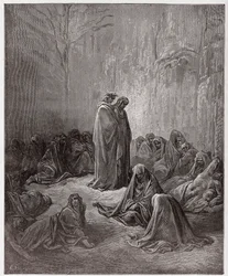 Az Isteni színjáték, Purgatorio, 13. ének: Az irigyek lelkei - Dante Alighieri (1265-1321) műve - Gustave Doré (1832-1883) illusztrációja