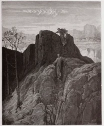 Az Isteni színjáték (La Divina Commedia, La Divine Comedie), Purgatorio, 4. ének: Vergilius felvezeti Dantét a zord hegyoldalon - Dante Alighieri (1265-1321) - Illusztráció: Gustave Dore (1832-1883)