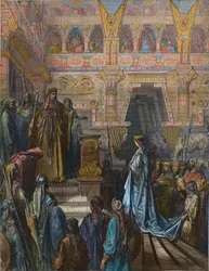 Sába királynője Salamon előtt Gustave Dore metszete