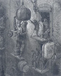 Raktárak London városában. Gustave Dore és Blanchard Jerrold Londonból: A Pilgrimage London 1872.