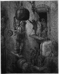 Raktározás a városban - a "London, a zarándoklat"-ból, írta William Blanchard Jerrold (1826-94) - Gustave Dore illusztrációi - 1872 -