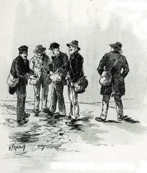 Utcai szivar- és cigarettaborravalók, Maubert negyed, Párizs Gustave Fraipont (1849-1923) rajza Saint-Juirs „La seine a travers Paris” című művéből merít