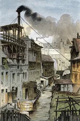 Kilátás a Bievre folyóra a Port Royal körútról, Párizs Gustave Fraipont (1849-1923) rajza Saint-Juirs „La seine a travers Paris” című rajzából
