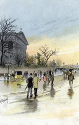 A francia Nemzetgyűlés székhelyének, a Bourbon-palotának látképe, Párizs. Gustave Fraipont (1849-1923) rajza Saint-Juirs nyomán