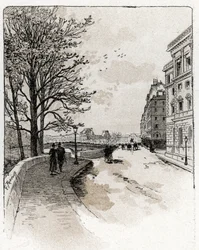 Kilátás a Quai des Orfevres-re, Ile de la Cite, Párizs Gustave Fraipont (1849-1923) rajza Saint-Juirs-ból