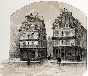 Kilátás a párizsi Pont-Neuf régi házaira (Régi házak a Pont Neuf hídon, Párizs) Gustave Fraipont (1849-1923) rajza Saint-Juirs-ból