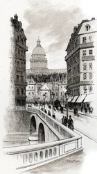 Kilátás a rue de Bellay-re és a Pantheon kupolájára, Párizs (A rue du Bellay és a Pantheon kupolája, 5. kerület, Párizs) Gustave Fraipont (1849-1923) rajza Saint-Juirs-ból