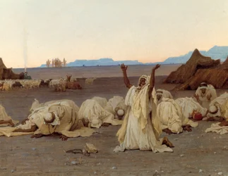 Esti ima a Szahara-sivatagban. A tuareg tábor részlete. Gustave Achille Guillaumet (1840-1887) festménye, 1863. Mérete: 1,3x2,8 m. Párizs, Musée d