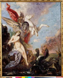 Andromédát, akit egy sziklához láncoltak, Perszeusz szabadítja ki. Gustave Moreau (1826-1898) festménye