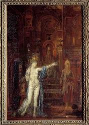 Salome tetoválása. Salome Heródes lakomájának csarnokában táncol. A magas trónon ülő Heródest lenyűgözi a varázslónő szépsége. Gustave Moreau (1826-1898) festménye