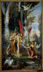 Hésziodosz görög költő (Kr. e. 8. század) és Gustave Moreau (1826-1898) Múzsák festménye 19. század, 263 x 155 cm Párizs, Gustave Moreau Múzeum