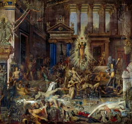 A Homere Odyssee színlelő recitje a penelope színlelők lemészárlását meséli el Ulysses visszatérésekor. Gustave Moreau (1826-1898) festménye 1858 Párizs, Gustave Moreau Musee