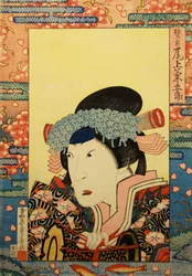 Kabuki színész, Onoe Kikugorô III mint Shizuka Gozen, 1830.