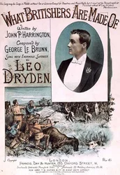 A John P. Harrington által írt és George le Brunn által komponált "What Britishers Are Made Of" (színes litográfia) zenei borítójának előlapja.