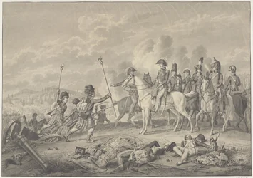 Wellington hercege két zászlót kap a franciáktól az 1815-ös waterlooi csata során elfogott sasokkal.