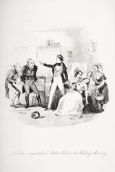 Nicholas gratulál Arthur Gride-nak az esküvő reggelén, Charles Dickens (1812-70) 