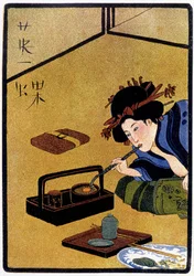 Fiatal japán látogatásra vár, miközben ópiumot szív - Félicien Champsaur „japán babájában”, ill. Hanafusa Itcho, Párizs