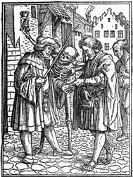 Ifjabb Hans Holbein (1497-1543): ügyvéd álhalála (metszet)