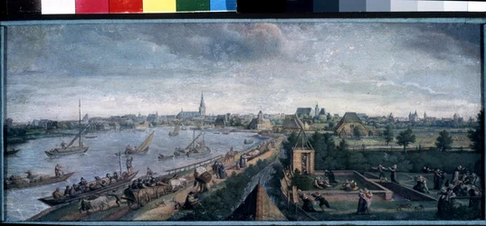 ""vidéki mulatságok"" (vidéki mulatságok) A vidék örömei, folyami séták színtere, country bál, piknik és szabadtéri játékok. Hans Bol (1534-1593) gouache festménye 1592 Puskin Múzeum, Moszkva