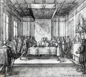 VIII. Henrik titkos kamrájában (toll, tinta és mosás papíron)