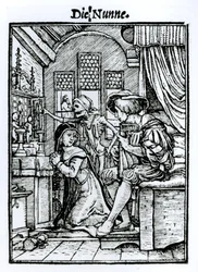 Az apáca, a „Haláltánc”-ból, Hans Lutzelburger metszetében, 1538 körül