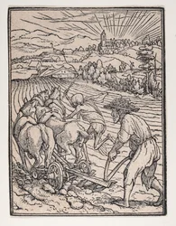 A paraszt vagy szántó, A haláltáncból, kb. 1526, megjelent 1538.