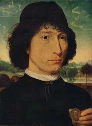Néró császár érmét tartó férfi portréja, 1474