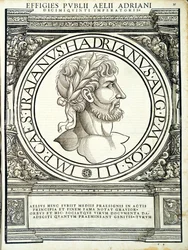 Aelius Hadrianus, egész kelet és nyugat római császárainak illusztrációja, az ókori pénzérmék legigazibb képei, Rudolph Wyssenbach fametszete, nyomta Andreas Gesner, Zuri