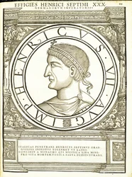 VII. Henrik, illusztráció a „Minden kelet és nyugat római császárai” című könyvből, Rudolph Wyssenbach fametszete, nyomta: Andreas Gesner, Zürich