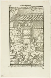 CCCL oldal a Vom Bergwerck XII Bücher című könyvből, Agricola, 43. tábla a XVI. századi könyvek fametszeteiből.
