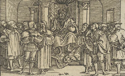 Athén és Korinthosz képviselői Spárta királya, Arkhidamas udvarában, a..., 1533-ból.