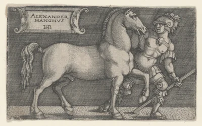 Nagy Sándor vezető Bucephalus, 1531-1550 körül (metszet)