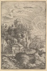 Táj egy sziklán álló kastéllyal, 1553.